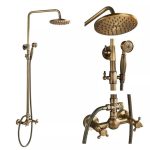 Set Coloană Duș TRENDY’S + Baterie Lavoar pe Blat, Finisaj Bronz Antichizat, 3763, trendysanitary.ro
