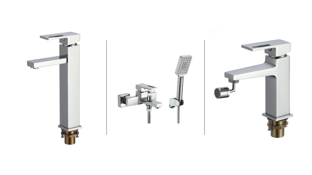 Set baterii baie crom lucios – baterie cadă perete, baterie lavoar pe blat și baterie bideu, 3529, trendysanitary.ro