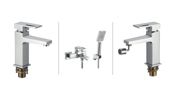 Set baterii baie crom lucios – baterie cadă perete, baterie lavoar și baterie bideu, 2974, trendysanitary.ro