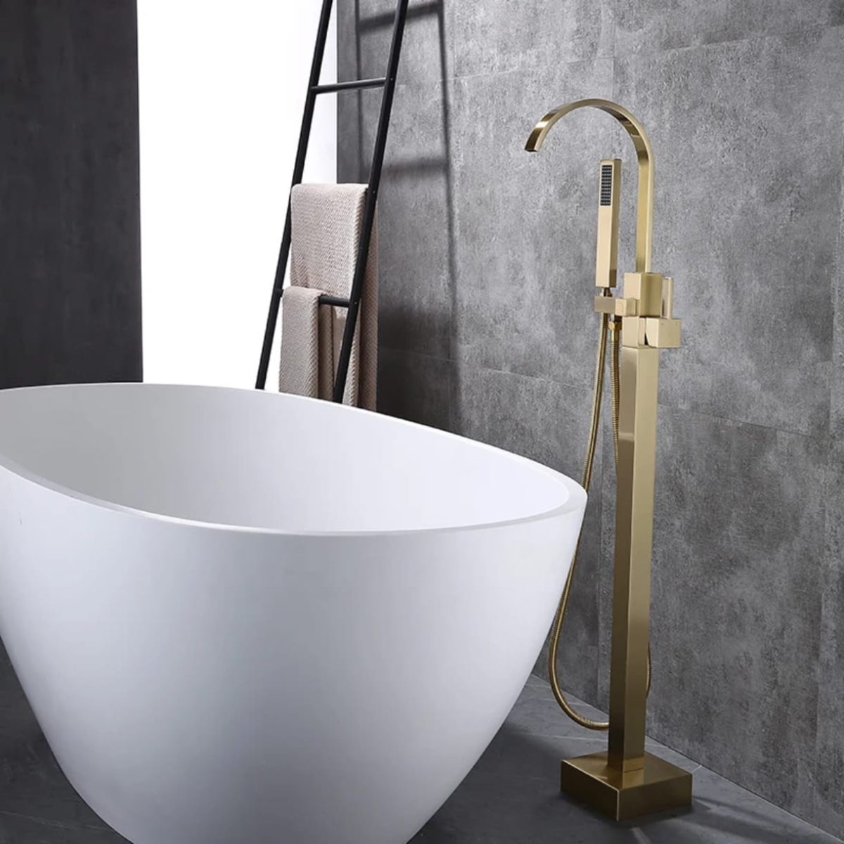 Set Baterii Baie TRENDY’S – Finisaj Gold – Cadă Freestanding + Lavoar, 4979, trendysanitary.ro