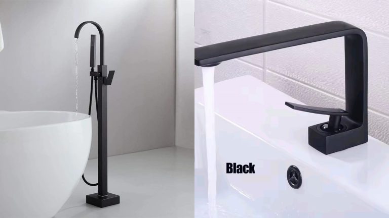 Set Baterii Baie TRENDY’S – Finisaj negru mat – Cadă Freestanding + Lavoar, 8790, trendysanitary.ro