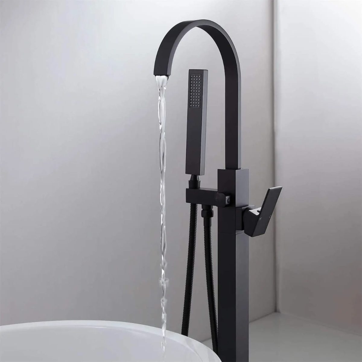 Set Baterii Baie TRENDY’S – Finisaj negru mat – Cadă Freestanding + Lavoar, 9709, trendysanitary.ro