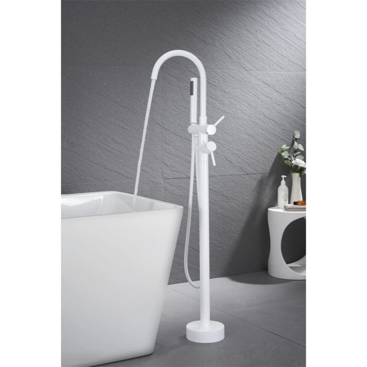 Set Baterii Baie TRENDY’S – Finisaj Alb Mat – Cadă Freestanding + Lavoar, 5884, trendysanitary.ro