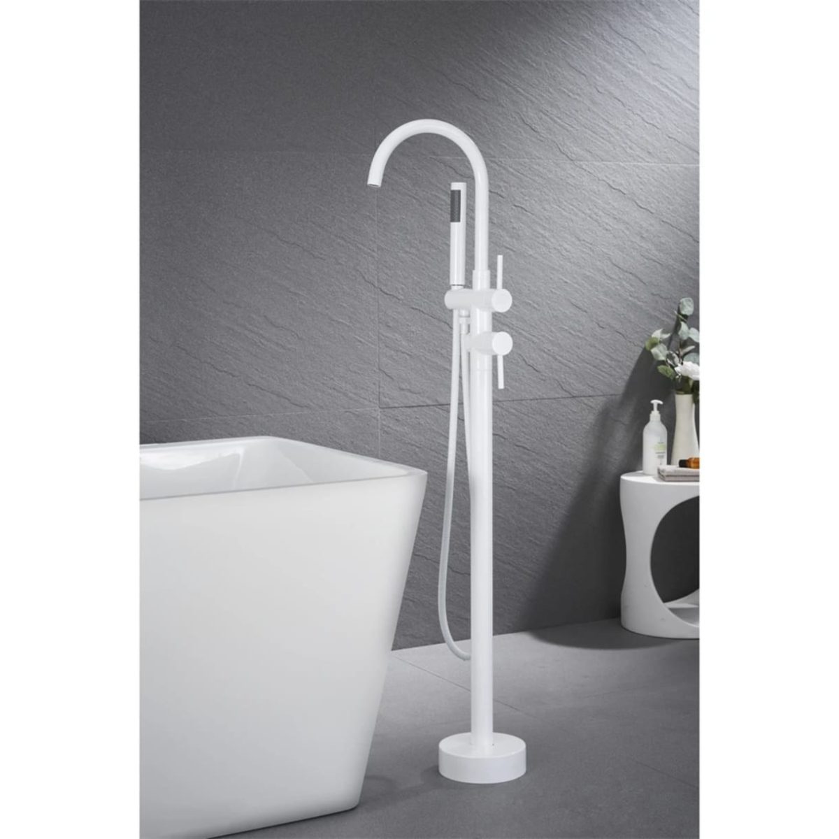Set Baterii Baie TRENDY’S – Finisaj Alb Mat – Cadă Freestanding + Lavoar, 4992, trendysanitary.ro