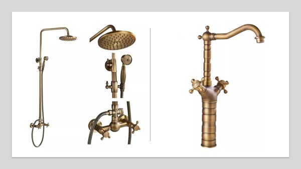 Set Coloană Duș TRENDY’S + Baterie Lavoar pe Blat, Finisaj Bronz Antichizat, 6845, trendysanitary.ro