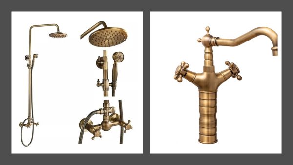 Set Duș și Baterie Lavoar TRENDY’S – Finisaj Bronz Antichizat, Montare pe Perete și Blat, 4759, trendysanitary.ro