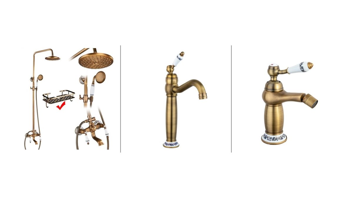 Set Coloană Duș cu 3 Funcții, Finisaj Bronz Antichizat + Baterie Bideu TRENDY’S, 4268, trendysanitary.ro