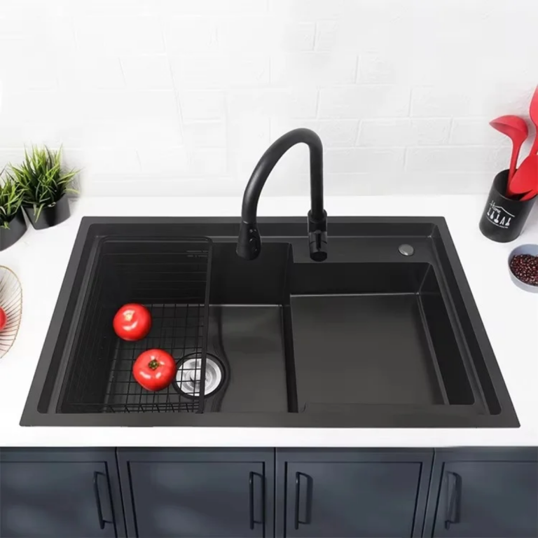 Chiuvete multifunctionale, Chiuvetă Bucătărie Dublă din Oțel Inoxidabil SUS304, cu Acoperire Nano, 78×46 cm, Coș de Scurgere și Dozator de Săpun – Design Modern, Antizgârieturi și Antipete, trendysanitary.ro