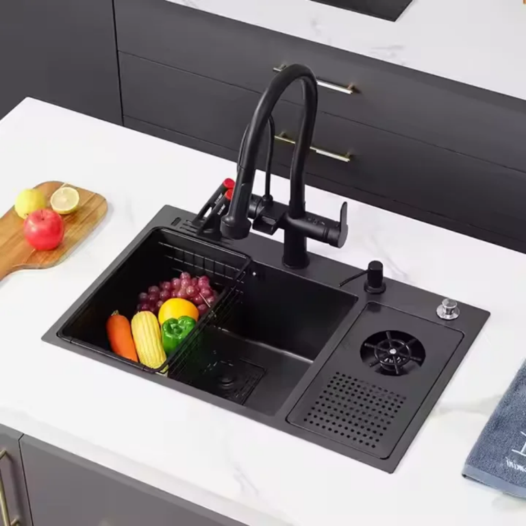 Chiuvete multifunctionale, Chiuvetă Bucătărie Neagră 72×45 cm din Inox Premium cu Acoperire Nano, trendysanitary.ro