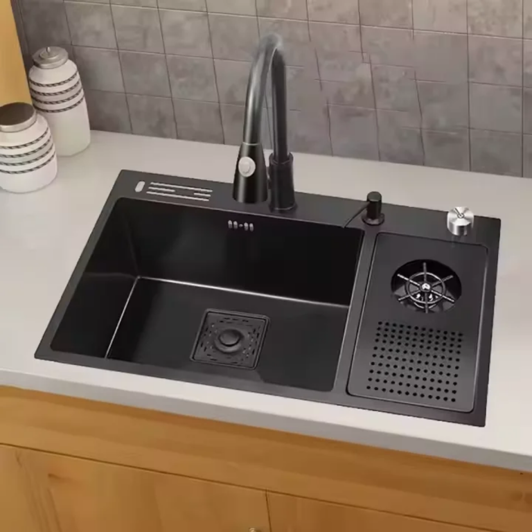 Chiuvete multifunctionale, Chiuvetă Bucătărie Neagră 72×45 cm din Inox Premium cu Acoperire Nano, trendysanitary.ro