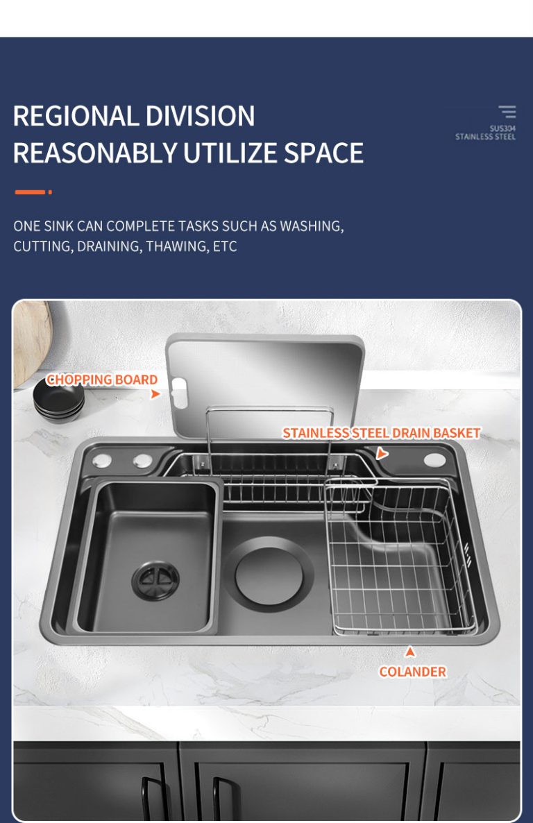 Chiuvete multifunctionale, Chiuvetă de Bucătărie din Inox SUS304, 78×48 cm, cu Accesorii – Design Modern, Rezistentă la Pete și Zgârieturi, trendysanitary.ro
