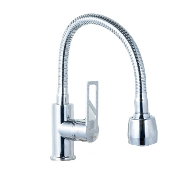 Baterie bucătărie monocomandă Trendy’s cu pipă flexibilă și perlator 2 funcții, crom, 1664, trendysanitary.ro