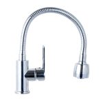 Baterie bucătărie monocomandă Trendy’s cu pipă flexibilă și perlator 2 funcții, crom, 2655, trendysanitary.ro