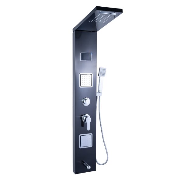 Panou de dus TRENDY’S cu hidromasaj ,inox 5 functii digital cu led , black-satin, 3067, trendysanitary.ro
