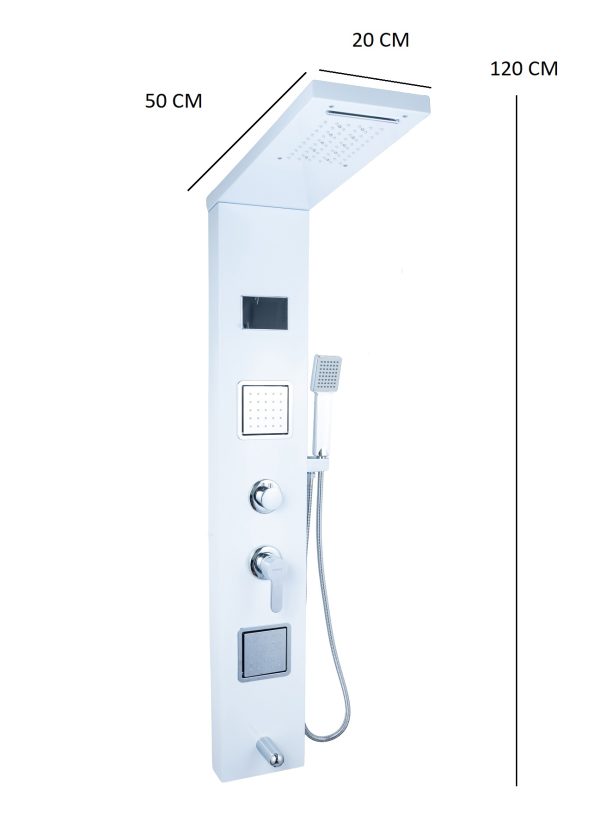 Panou de dus TRENDY’S, cu hidromasaj, inox 5 functii digital cu led, white-satin, 809, trendysanitary.ro