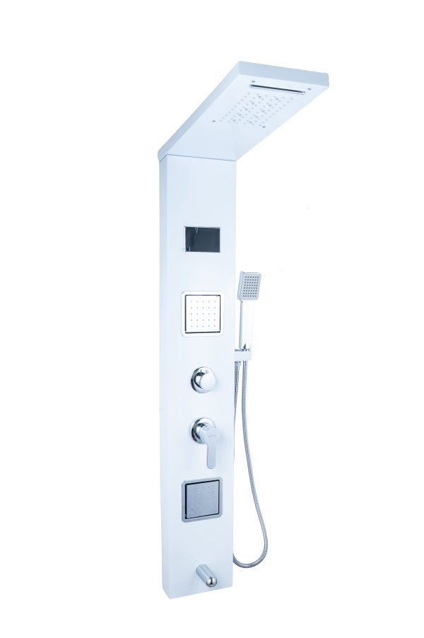 Panou de dus TRENDY’S, cu hidromasaj, inox 5 functii digital cu led, white-satin, 8723, trendysanitary.ro