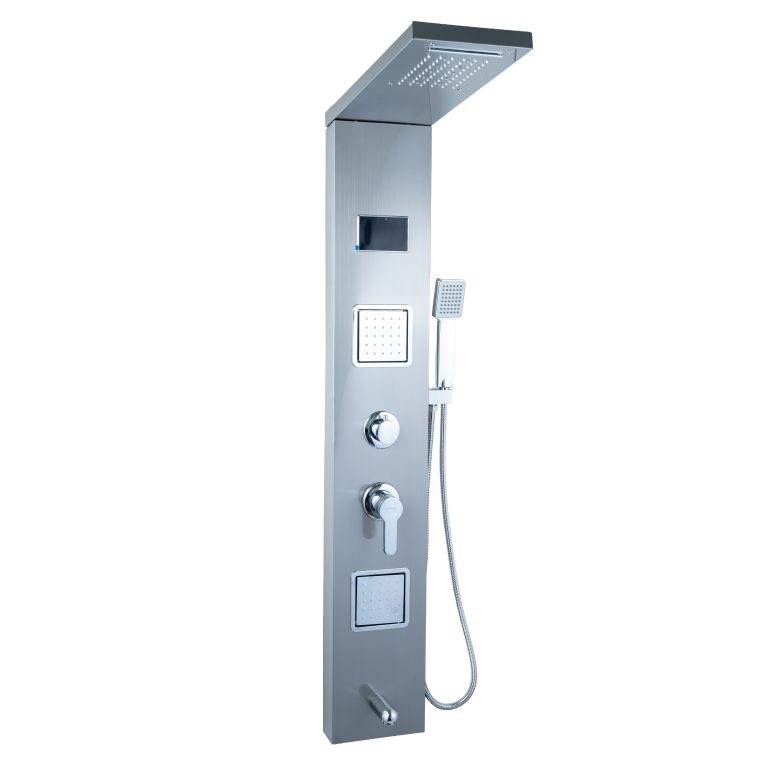 Panou de dus cu hidromasaj TRENDY’S, inox 5 functii digital cu led, gri satin, 7179, trendysanitary.ro