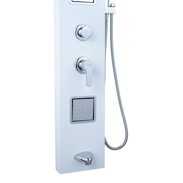 Panou dus TRENDY’S, cu hidromasaj inox 5 functii Digital Thermo, alb satin, 4411, trendysanitary.ro