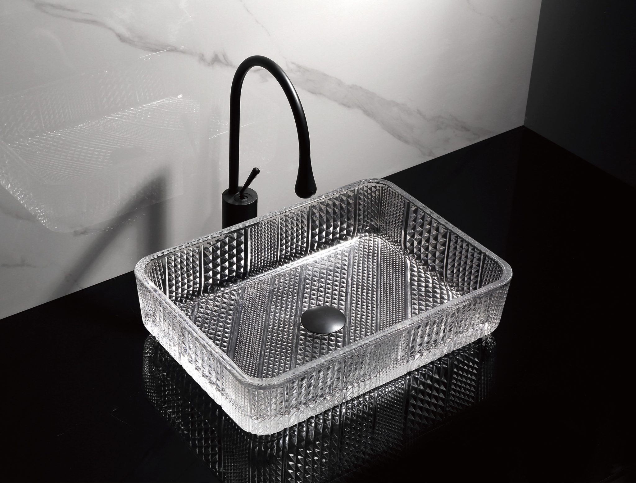 Lavoar dreptunghiular din sticlă transparentă cu model geometric Trendy’s – Design elegant, 460x330x110 mm, 8227, trendysanitary.ro