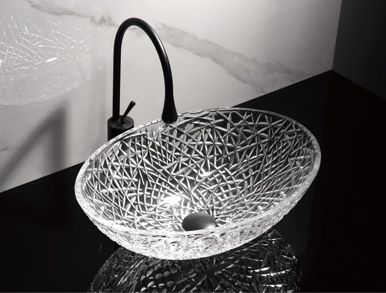 Lavoar tip bol, Lavoar oval din sticlă transparentă cu model floral Trendy’s – Design rafinat, 505x360x155 mm, trendysanitary.ro