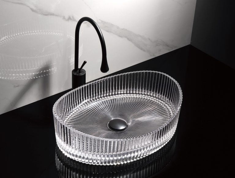 Lavoar tip bol, Lavoar oval din sticlă transparentă cu model vertical Trendy’s – Design elegant, 500x370x140 mm, trendysanitary.ro
