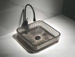 Lavoar pătrat din sticlă fumurie cu model vertical Trendy’s – Design modern, 390x390x105 mm, 5642, trendysanitary.ro