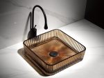 Lavoar pătrat din sticlă maro cu model vertical Trendy’s – Design modern, 390x390x105 mm, 6112, trendysanitary.ro
