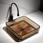 Lavoar pătrat din sticlă maro cu model vertical Trendy’s – Design modern, 390x390x105 mm, 2227, trendysanitary.ro