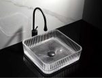 Lavoar pătrat din sticlă transparentă cu model vertical Trendy’s – Design modern, 390x390x105 mm, 1739, trendysanitary.ro