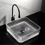 Lavoar pătrat din sticlă transparentă cu model vertical Trendy’s – Design modern, 390x390x105 mm, 2773, trendysanitary.ro