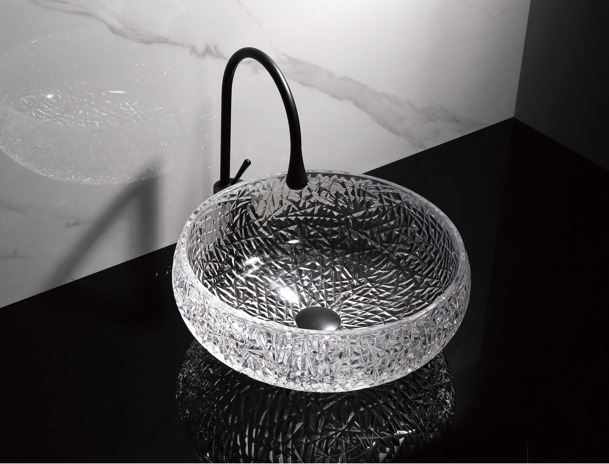 Lavoar rotund din sticlă transparentă cu model gravat Trendy’s – Design rafinat, 400×150 mm, 7421, trendysanitary.ro
