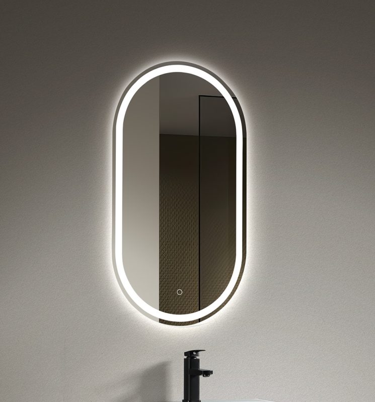 Uscatoare de maini, Oglindă baie Trendy’s ovală cu iluminare LED și senzor tactil – 500×900 mm, trendysanitary.ro