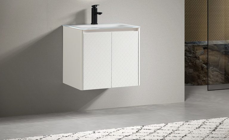 Set mobilier baie, Set mobilier baie Trendy’s cu lavoar ceramic și oglindă LED ovală – alb mat, 500×460 mm, trendysanitary.ro