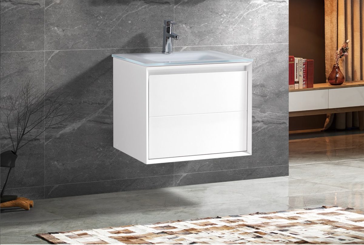 Set mobilier baie Trendy’s cu lavoar ceramic și oglindă LED – alb lucios, 600x460x520 mm, 885, trendysanitary.ro
