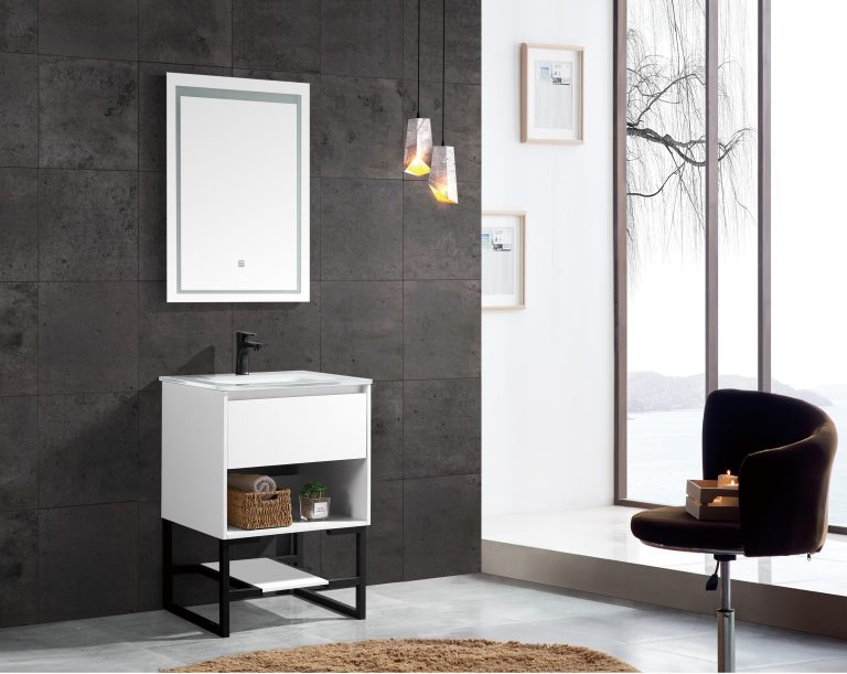 Mobilier Baie, Set mobilier baie Trendy’s cu lavoar ceramic și oglindă – alb mat, 600x460x820 mm, trendysanitary.ro